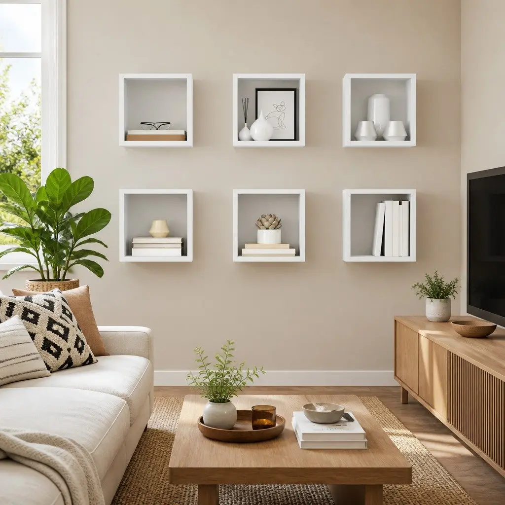 Wall Cube Shelves Set 6 Piece Floating Storage Display Organiser Home Decor White