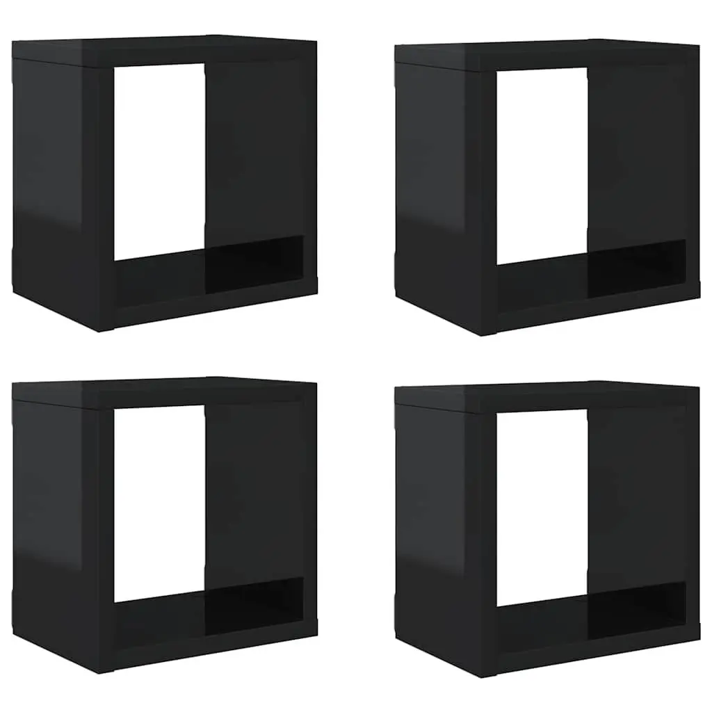 Wall Cube Shelves 4 Pcs Floating Storage Display Black Hanging Organizer Set