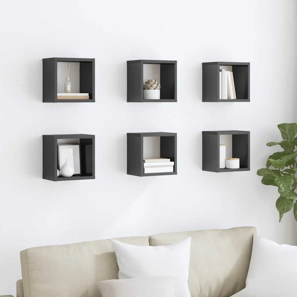 Wall Cube Shelves 6 Piece Set Floating Storage Display Grey Home Decor