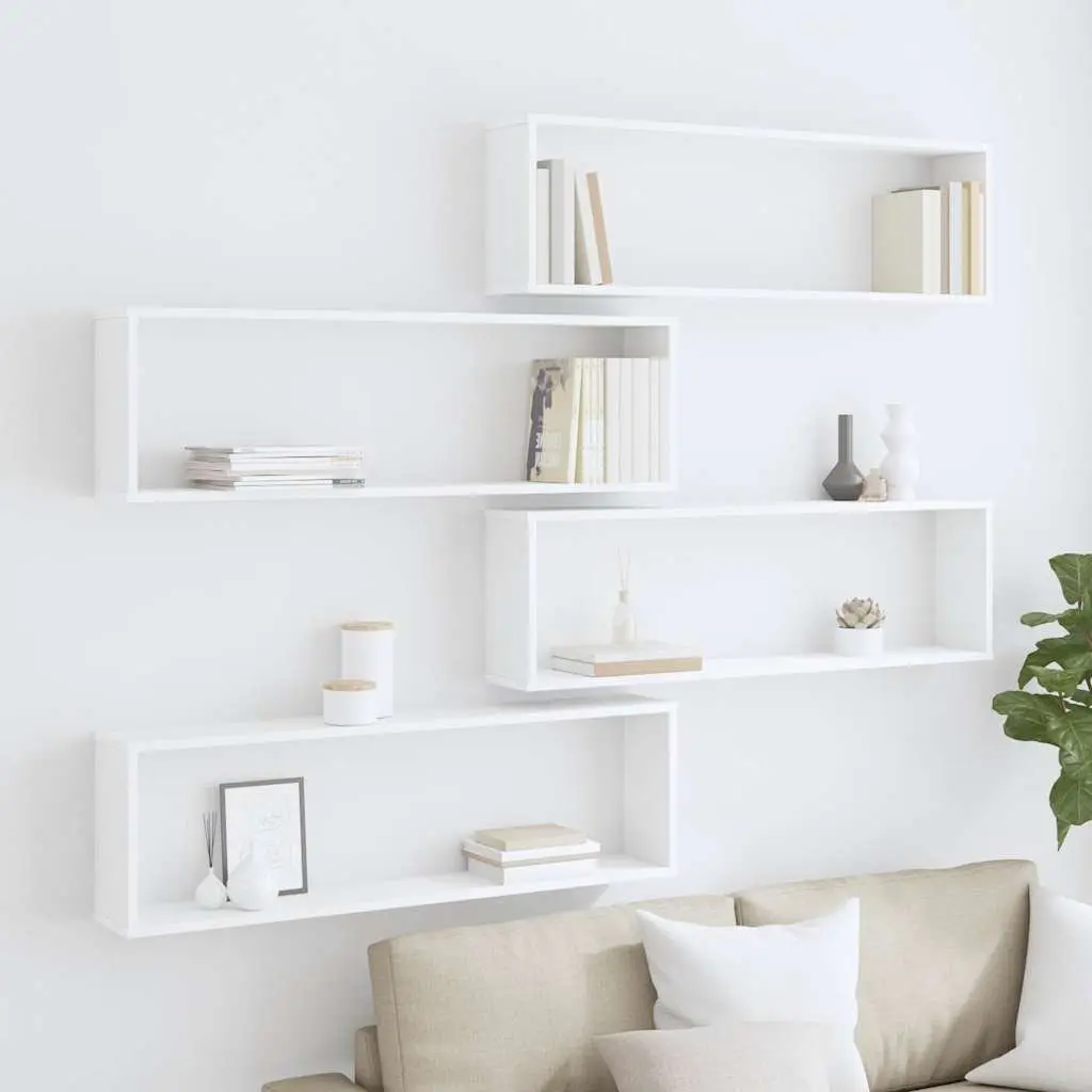 Wall Cube Shelves Set 4 pcs Display Storage Floating Shelving White Engineered