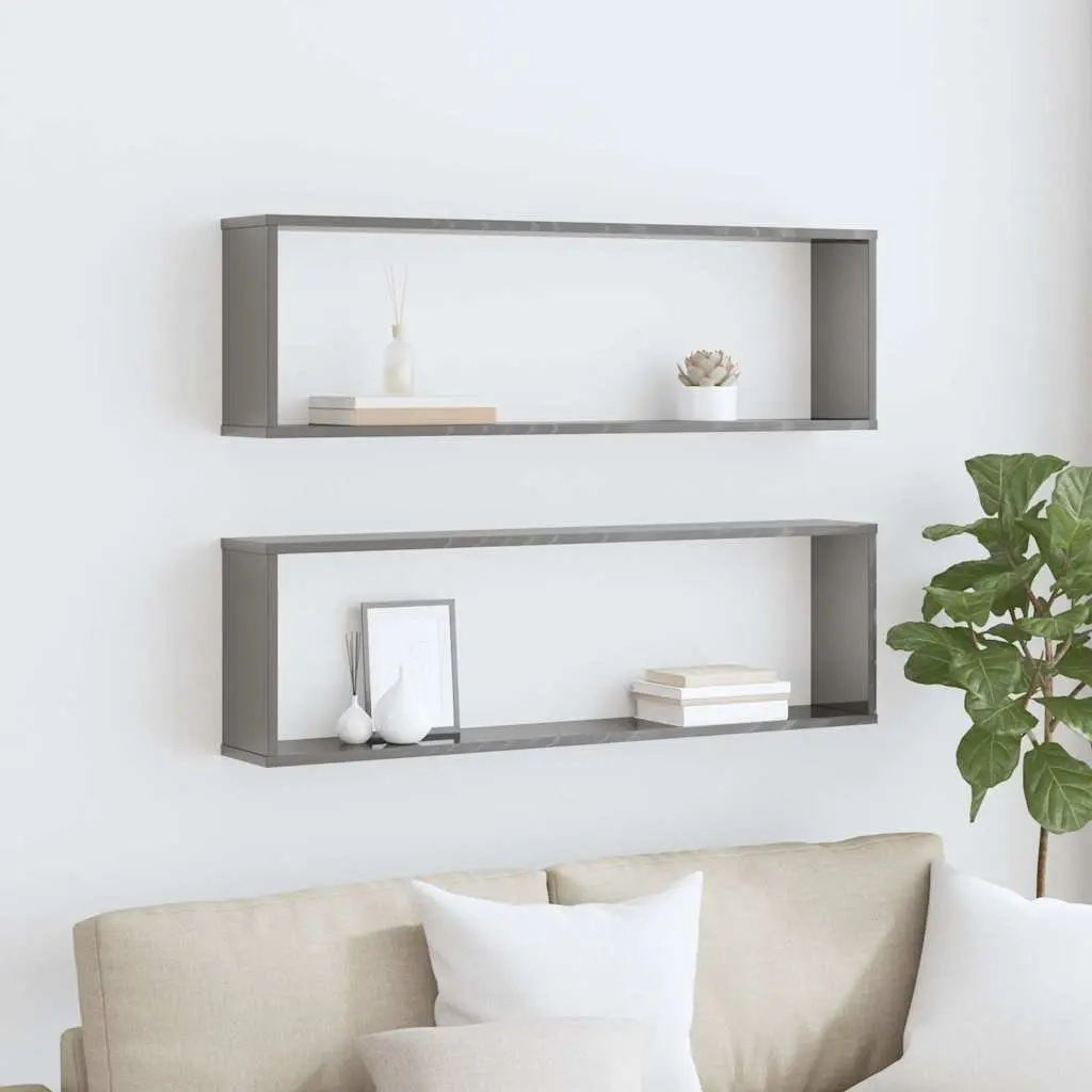Wall Cube Shelves for Display and Storage Grey 100x15x30 cm 2 Piece Floating Shelving Unit