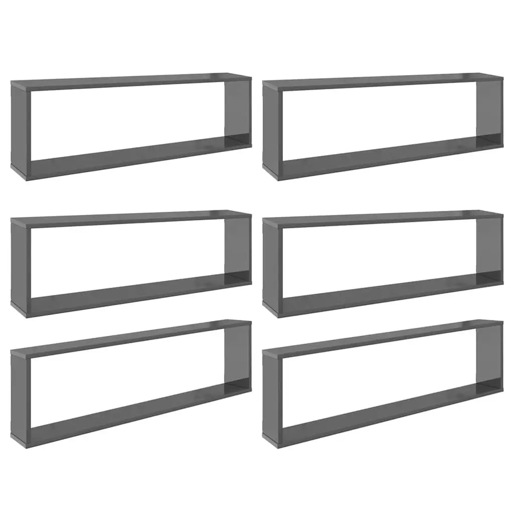 Wall Cube Shelves 6 Pieces Grey Floating Display Storage Shelving Set