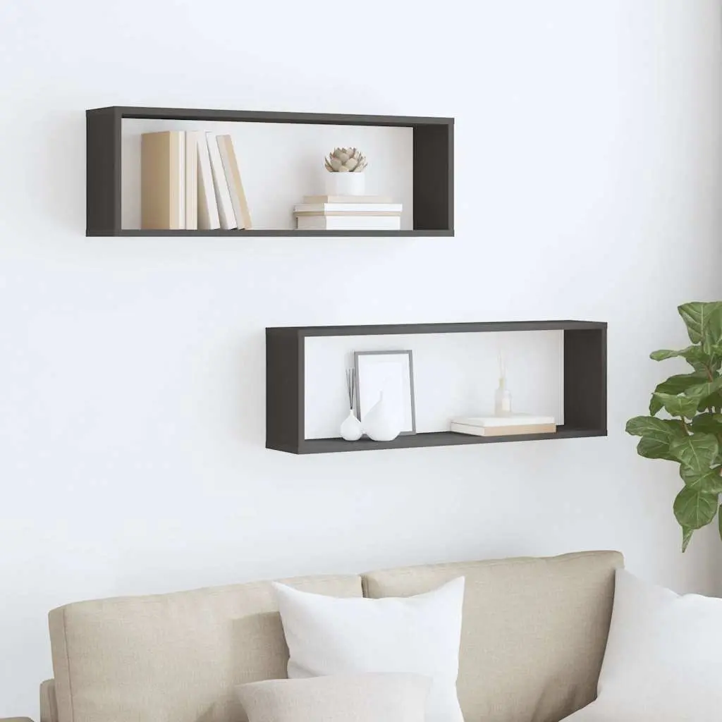 Wall Cube Shelves 2 pcs Grey 80x15x26.5 cm Display Storage Floating Shelving