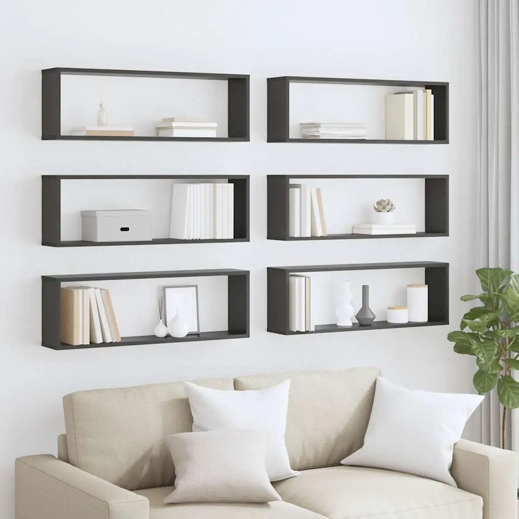 Wall Cube Shelves 6 Piece Set Grey Storage Display Floating Mounted Home Decor