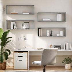 Wall Cube Shelves 4 pcs Grey Floating Display Storage Organizer Set 80x15x26.5cm