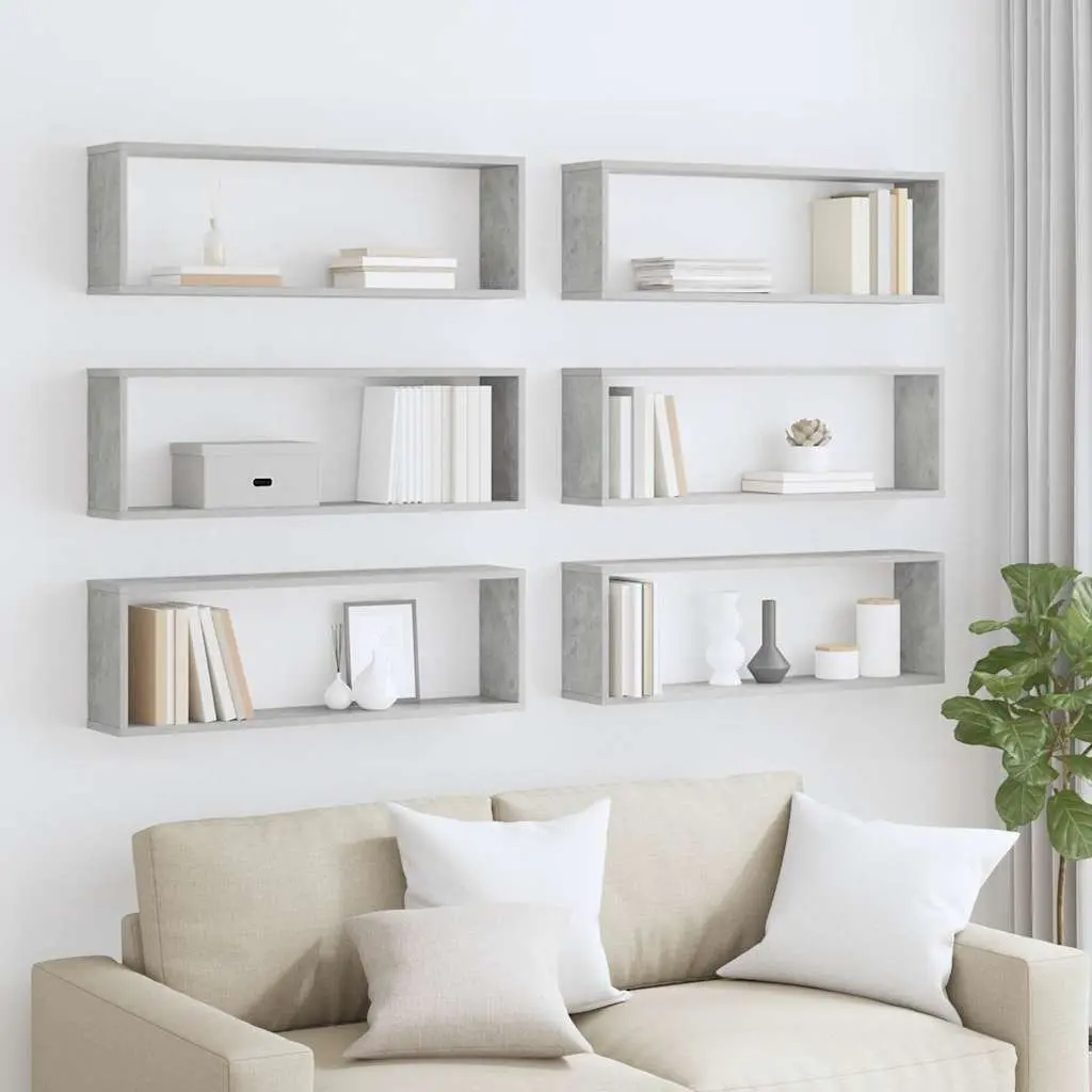 Wall Cube Shelves Set 6 pcs Grey Engineered Wood Display Storage Shelving Unit