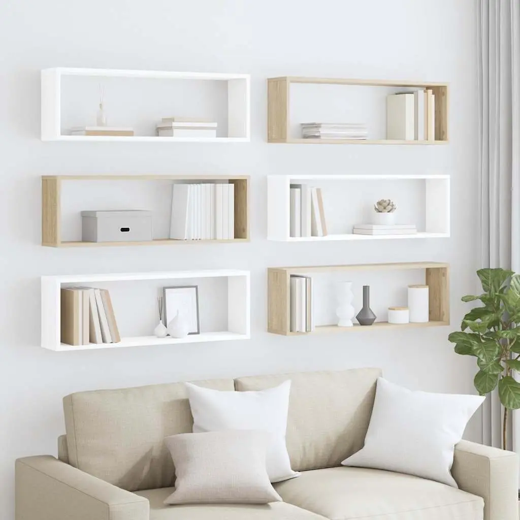 Wall Cube Shelves 6 Piece Set White Sonoma Oak Storage Display Shelving Unit