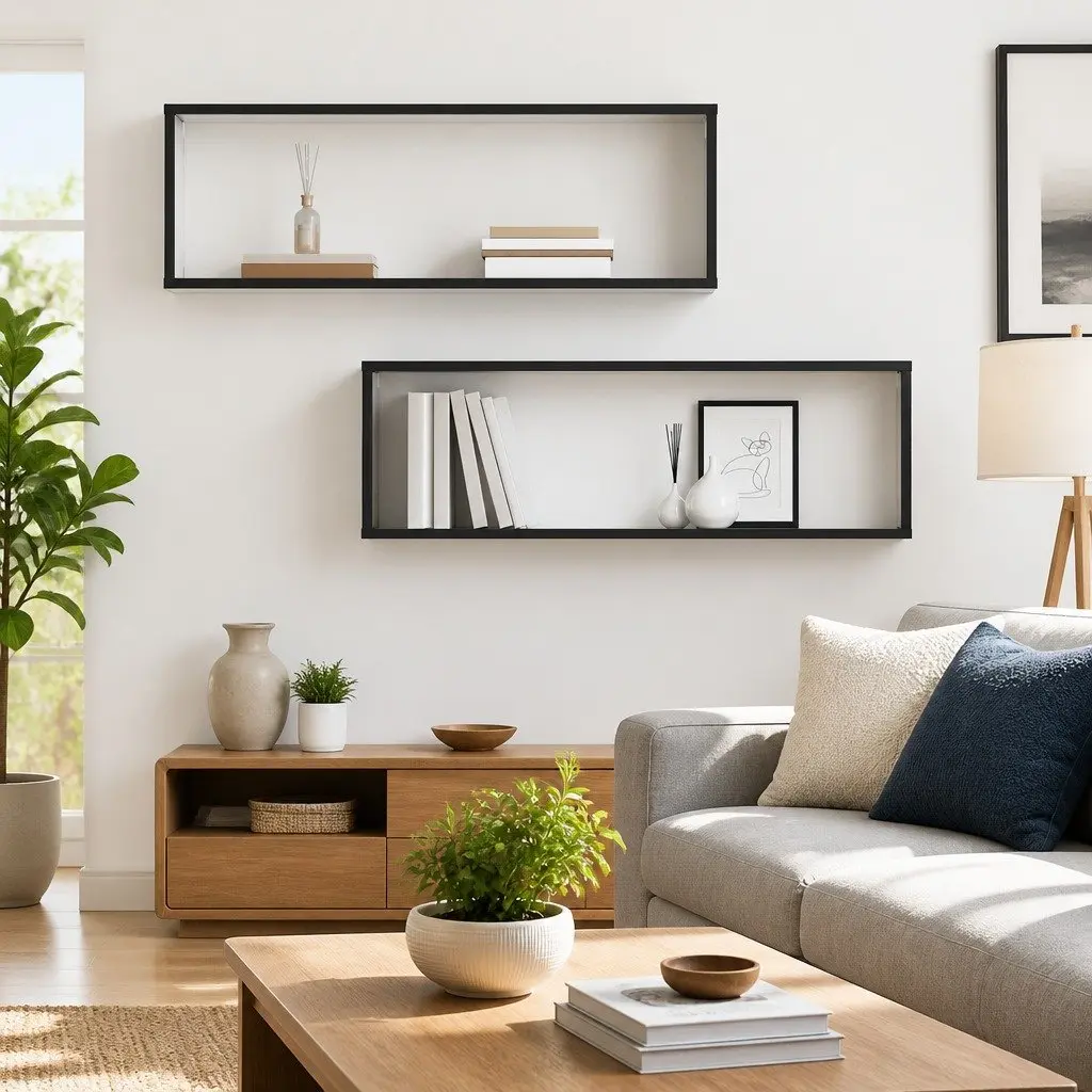 Grey Wall Cube Shelves Set of 2