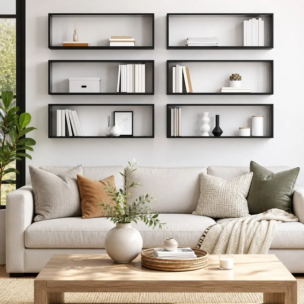 Grey Floating Cube Shelves 6 Piece Set Wall Mounted Storage Display Unit