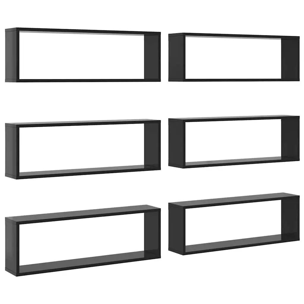 Grey Floating Cube Shelves 6 Piece Set Wall Mounted Storage Display Unit