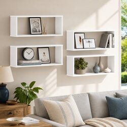 Wall Cube Shelves Set 4 pcs White Storage Display Floating Shelving Engineered