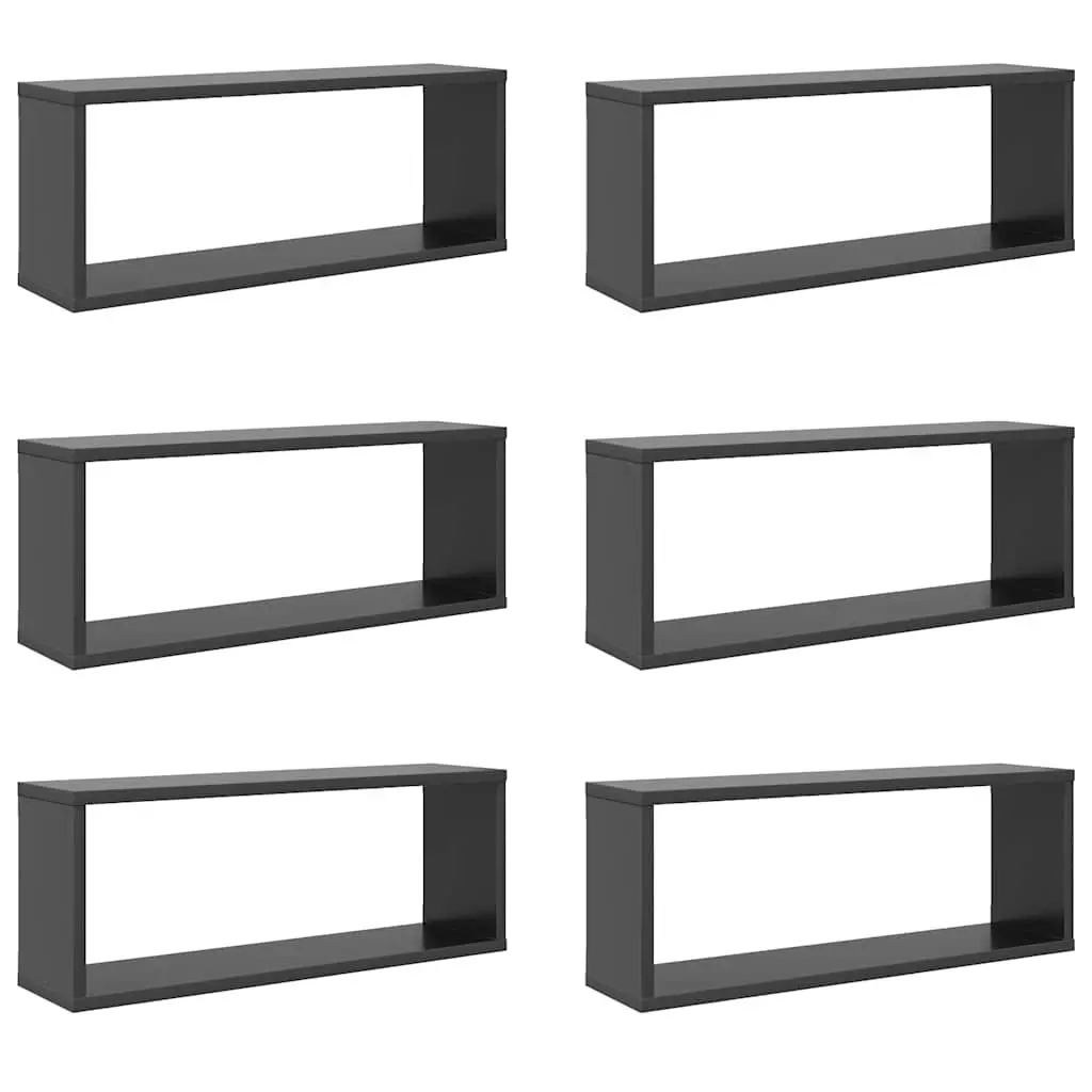 Wall Cube Shelves 6 pcs Grey Floating Storage Display Organizer Set