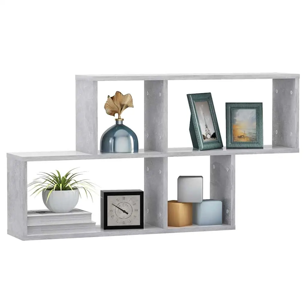 Wall Shelf Living Room Bedroom 100x18x53cm Engineered Wood Grey Concrete Display Storage Organizer