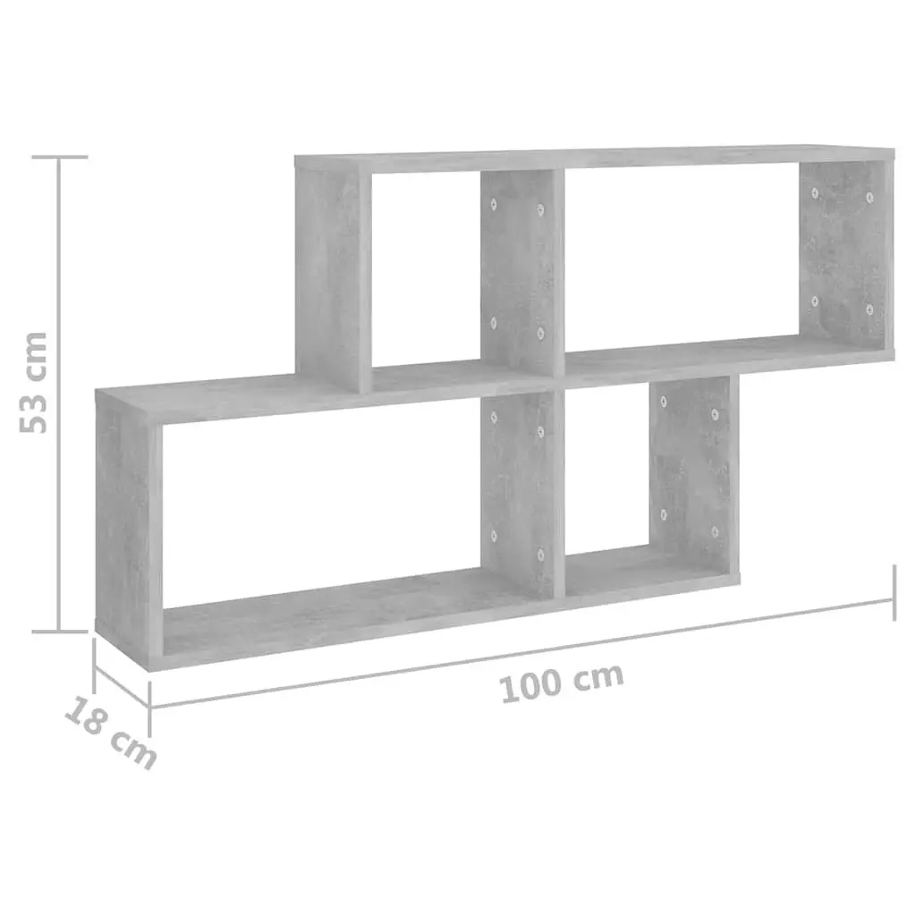 Wall Shelf Living Room Bedroom 100x18x53cm Engineered Wood Grey Concrete Display Storage Organizer