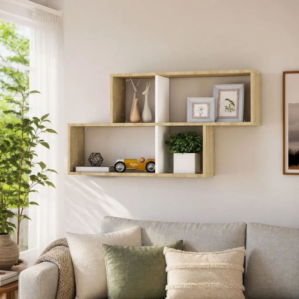 Wall Shelf White Engineered Wood Cube Display Storage Living Room 100 x 18 x 53 cm