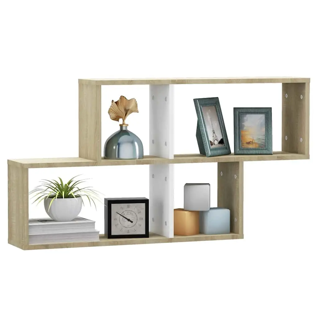Wall Shelf White Engineered Wood Cube Display Storage Living Room 100 x 18 x 53 cm
