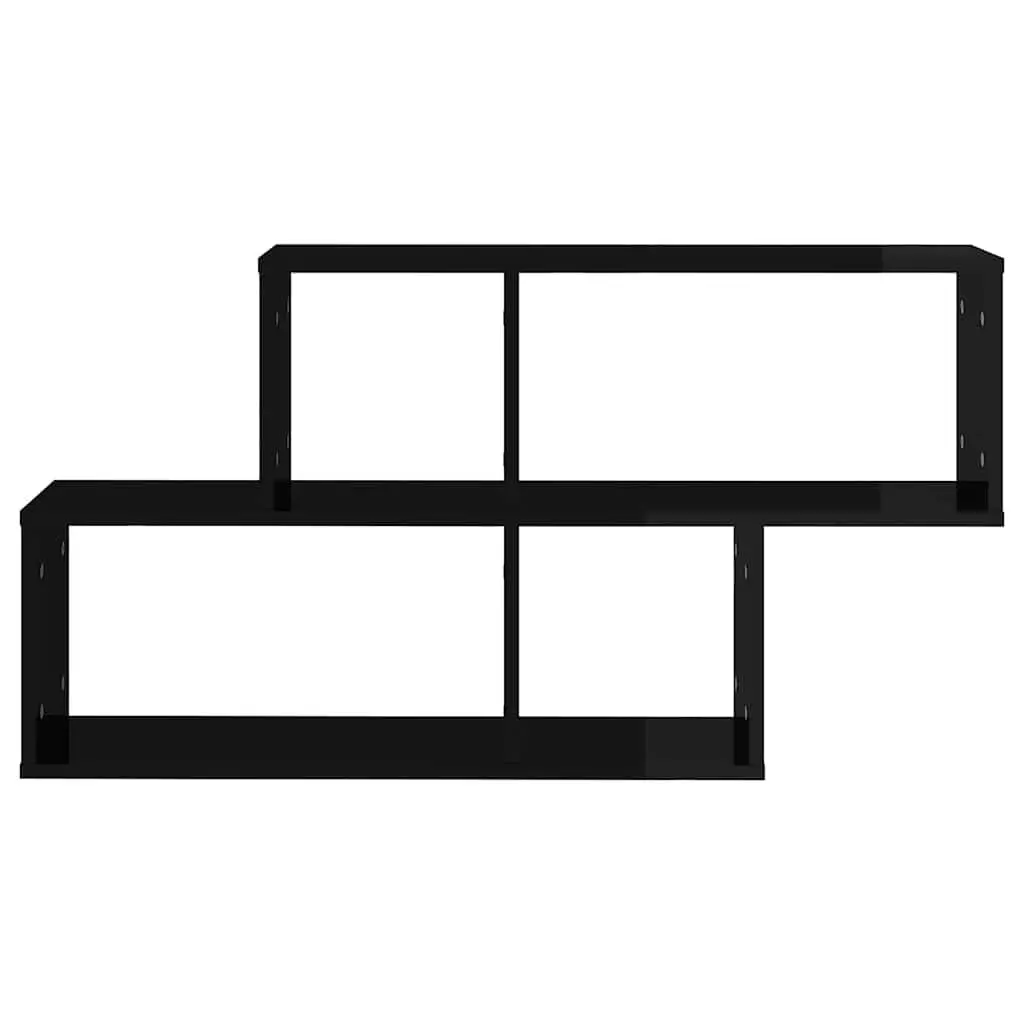 Wall Shelf Black High Gloss Display Cube Floating Storage Shelving Unit