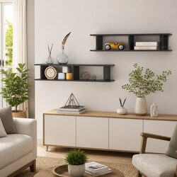 Grey Wall Shelves: 2 pcs, 105 x 18 x 20 cm, Engineered Wood
