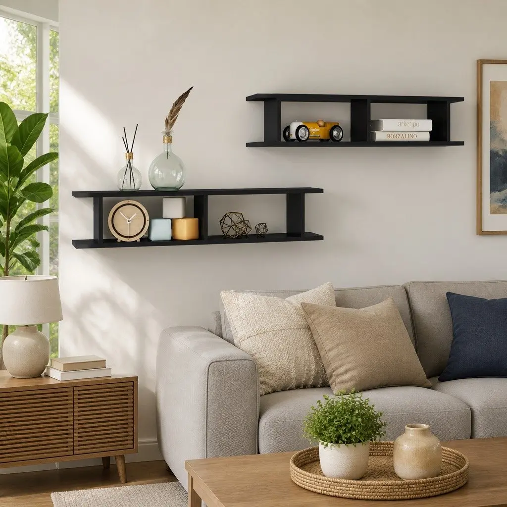 Grey High Gloss Floating Shelves 2-Piece