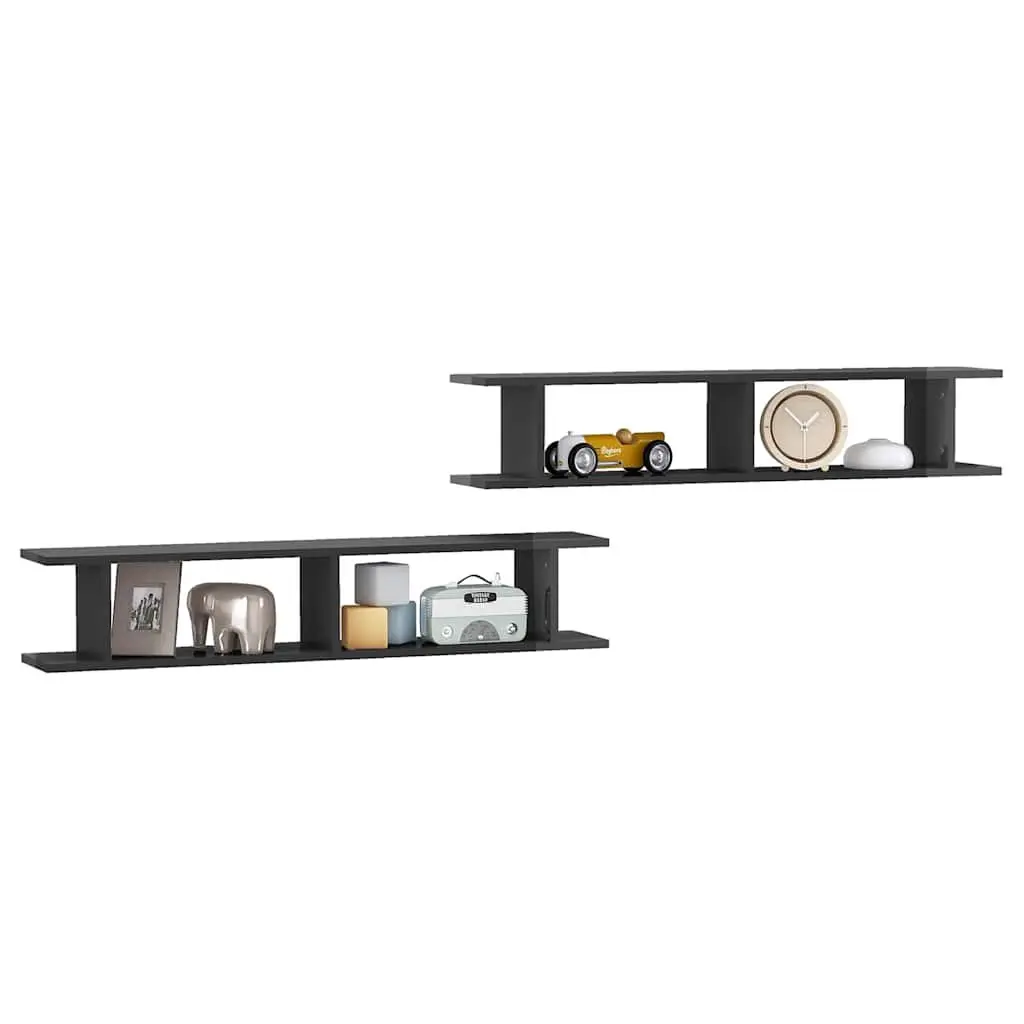 Grey High Gloss Floating Shelves 2-Piece