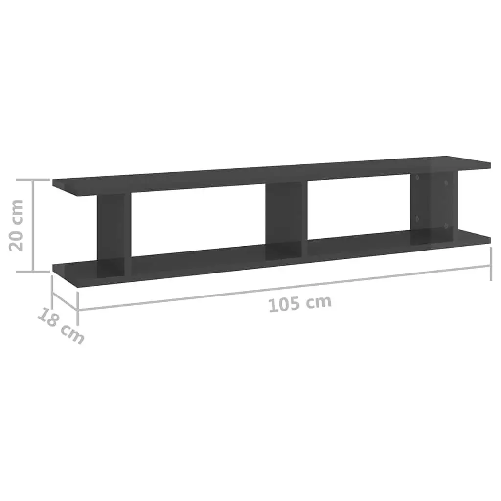 Grey High Gloss Floating Shelves 2-Piece