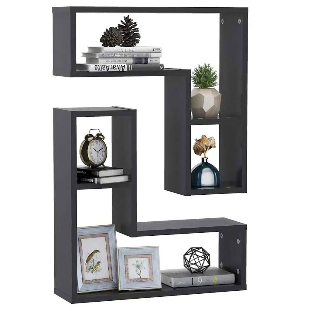 Wall Shelves 2 Piece Grey Cube Floating Display Storage Living Room Bedroom Decor