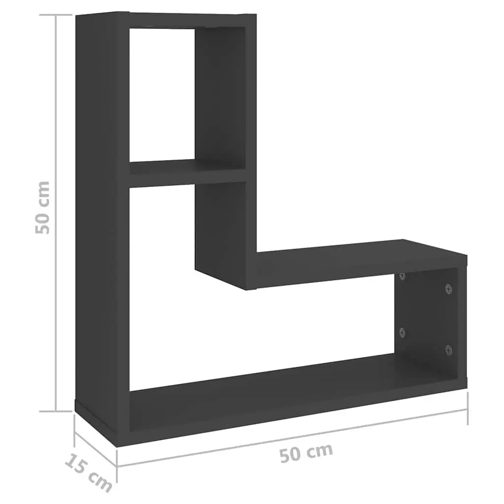 Wall Shelves 2 Piece Grey Cube Floating Display Storage Living Room Bedroom Decor