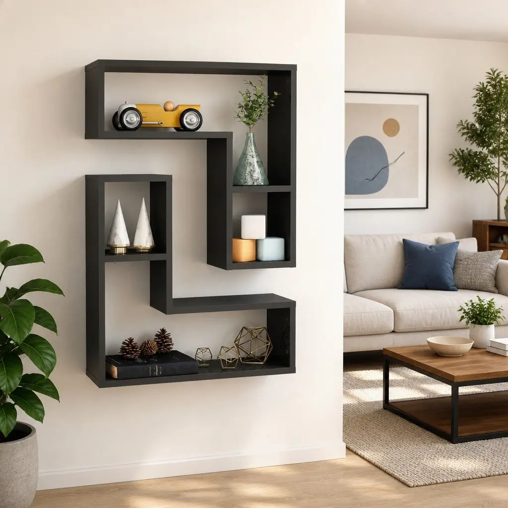 Wall Shelves 2 Piece Grey Cube Display Storage Shelving Unit Home Decor
