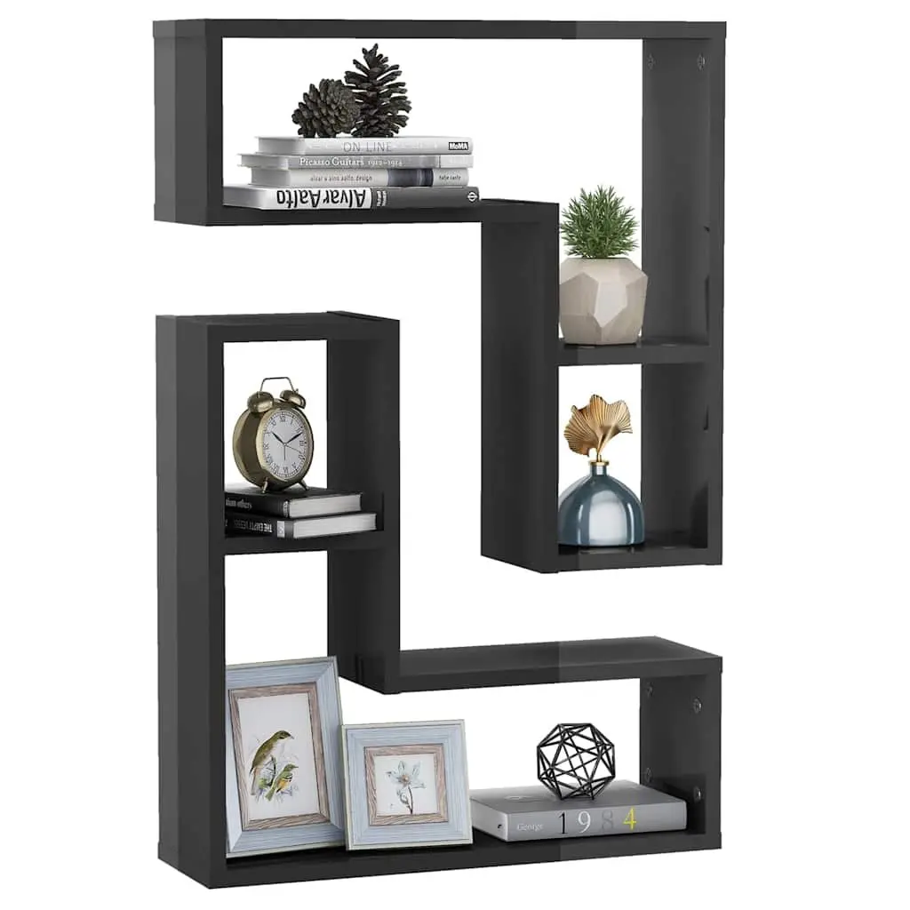 Wall Shelves 2 Piece Grey Cube Display Storage Shelving Unit Home Decor