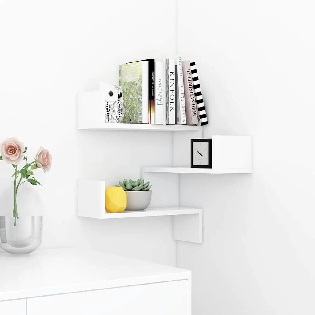 Corner Shelf Unit White Storage Display for Living Room Bedroom Kitchen 40x40x50cm
