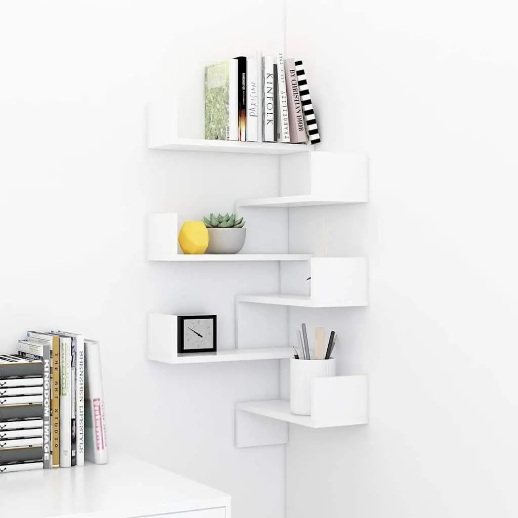 Wall Corner Shelves 2 Pieces White Display Storage Unit Living Room Bedroom