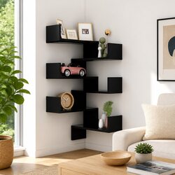 Corner Shelves Set - 2 Black Floating Storage Solutions