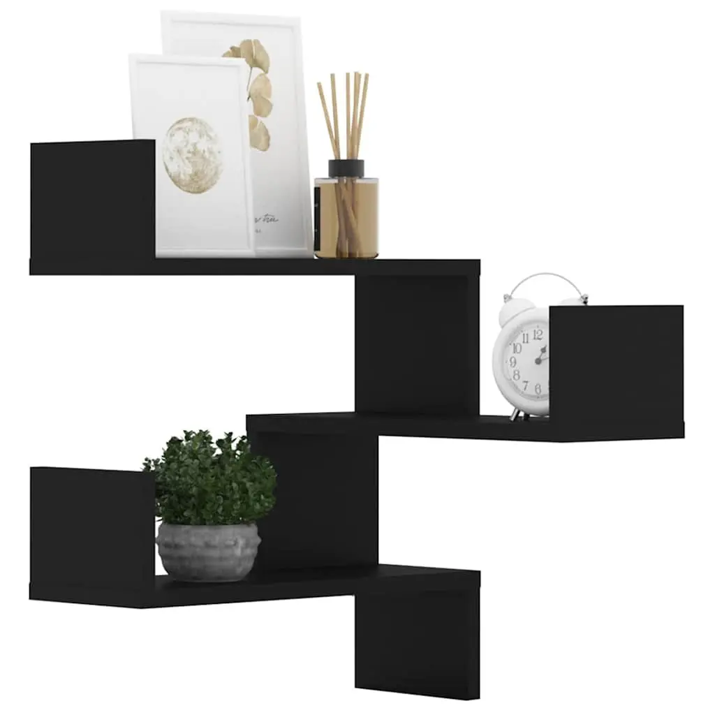 Wall Corner Shelves Storage Display Black 40x40x50 cm 2 Piece