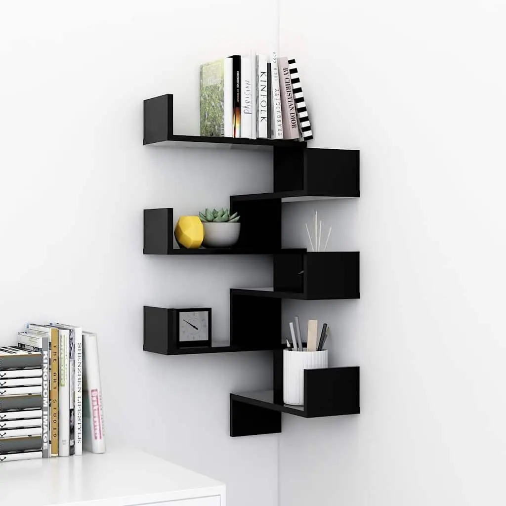 Wall Corner Shelves Storage Display Black 40x40x50 cm 2 Piece