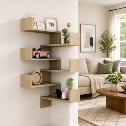 Engineered Wood Wall Corner Shelves Set - 2 Pieces, 40x40x50 cm