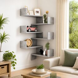 Engineered Wood Wall Corner Shelves - Grey 40x40x50 cm