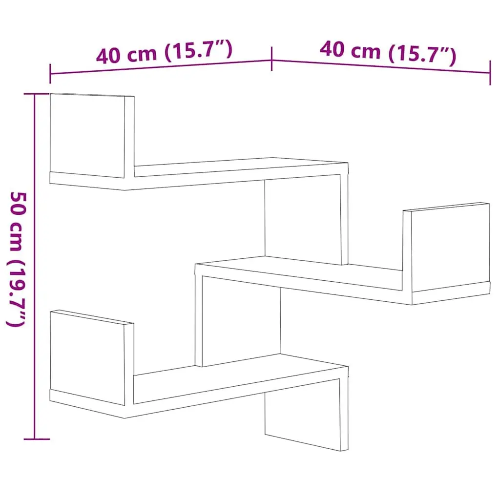 Wall Corner Shelves 2 Pieces Grey 40x40x50 cm Display Storage Bedroom Living