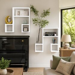 Music Note Wall Shelves Specifications: White 50x15x50 cm Set of 2