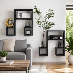 Wall Shelves - 2 pcs Grey Music Note Design, 50L x 15W x 50H cm