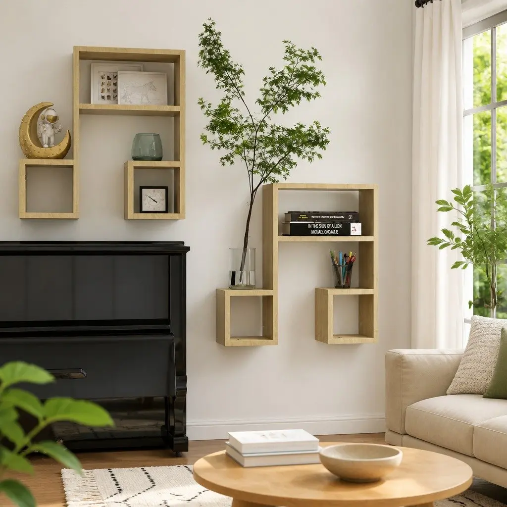 Wall Shelves Music Note Shape Brown Storage Display Floating Shelf 50 x 15 x 50 cm 2 Pieces