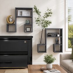 Music Note Wall Shelf 2 Pcs Grey Storage Display Hanging Shelves Home Decor