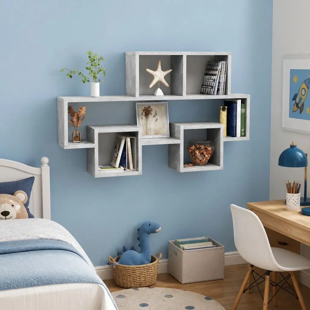 Car-Shaped Wall Shelf for Home Storage Grey Engineered Wood 82L x 15W x 51H cm