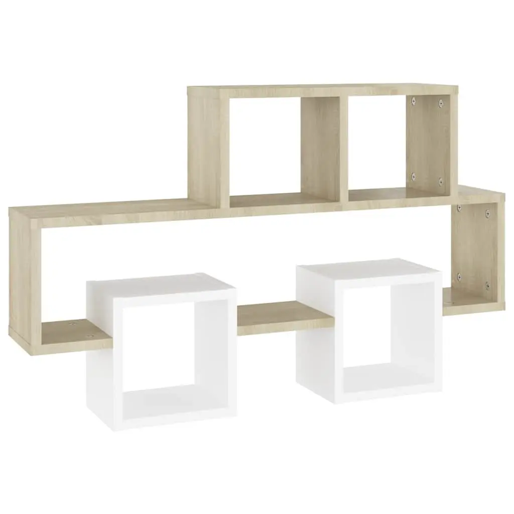 Car-Shaped Wall Shelf for Interior Use 82W x 15D x 51H cm White Sonoma Oak Engineered Wood Storage Display Organizer