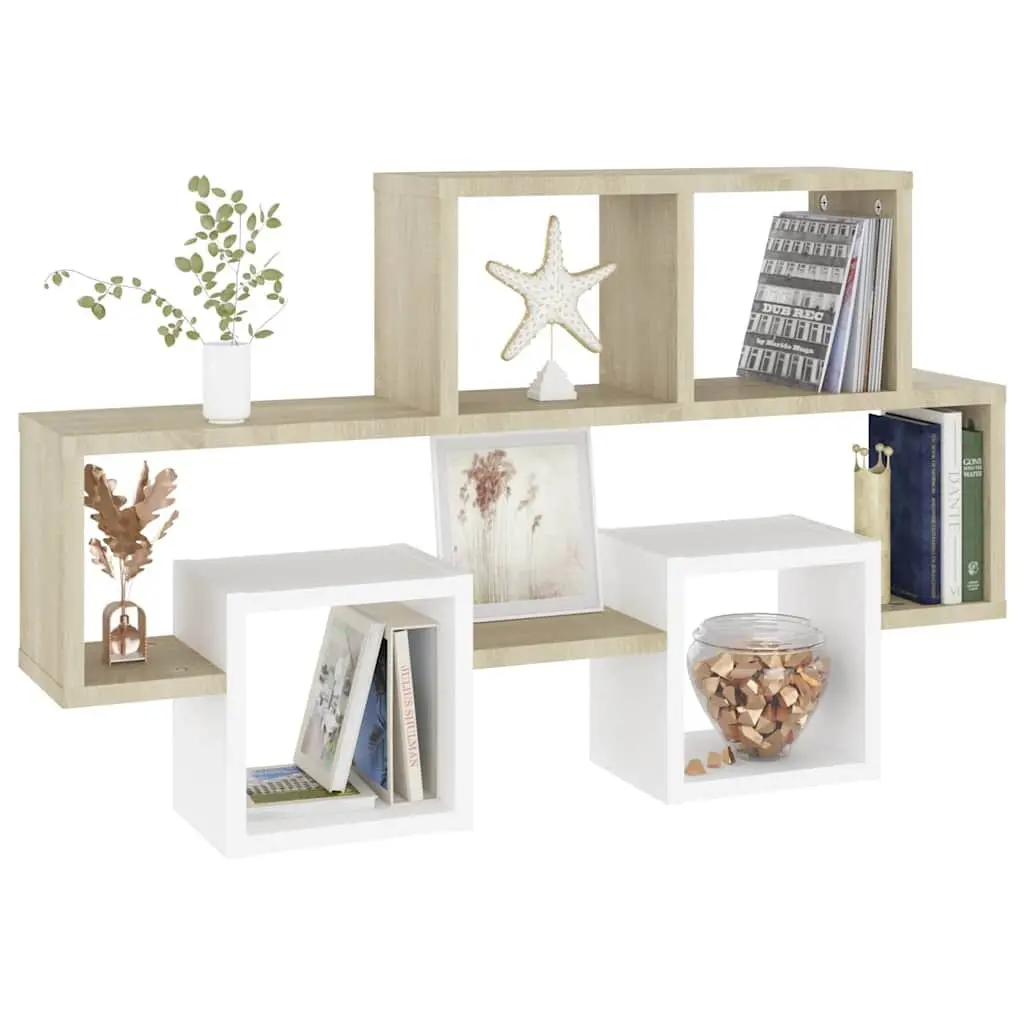 Car-Shaped Wall Shelf for Interior Use 82W x 15D x 51H cm White Sonoma Oak Engineered Wood Storage Display Organizer