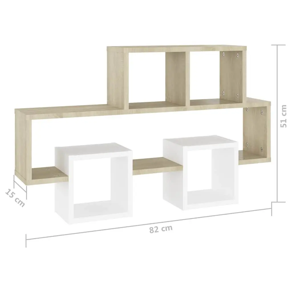 Car-Shaped Wall Shelf for Interior Use 82W x 15D x 51H cm White Sonoma Oak Engineered Wood Storage Display Organizer