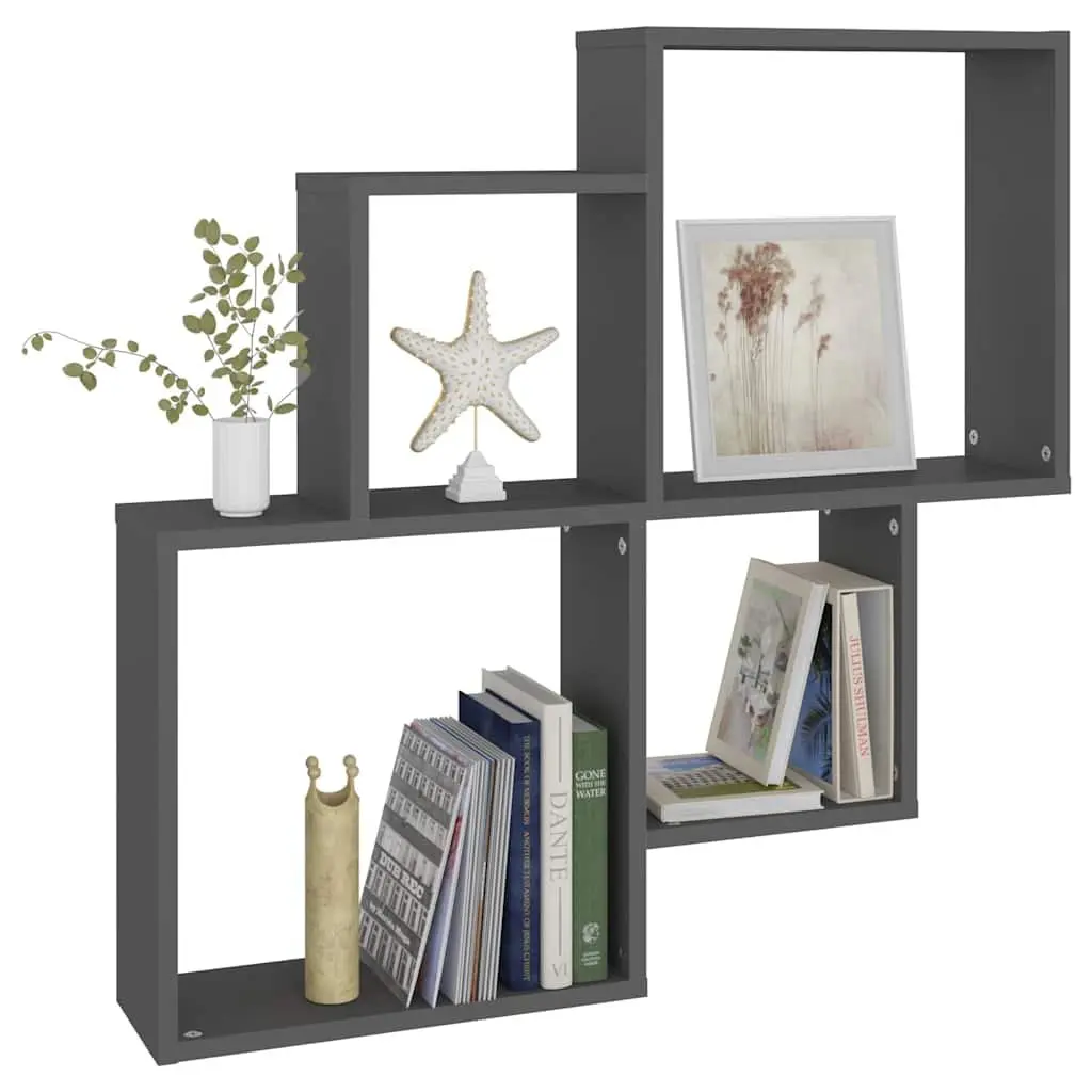 Grey Wall Cube Shelf with Open Compartments