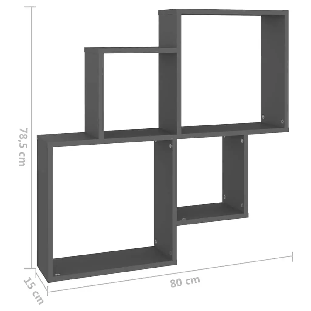 Grey Wall Cube Shelf with Open Compartments