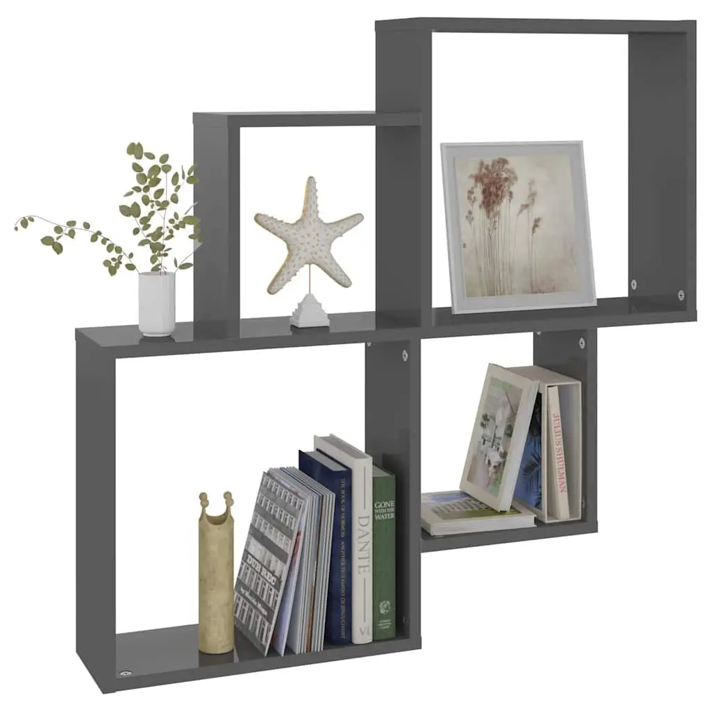 Wall Cube Shelf Grey Open Compartments Storage Display Hanging Shelves Organiser
