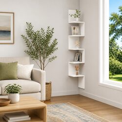 White Wall Corner Shelf - Dimensions 20 x 20 x 127.5 cm
