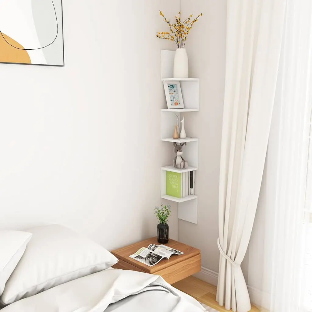 Wall Corner Shelf White Storage Display Unit Living Room Bedroom Kitchen 20x20x127.5cm